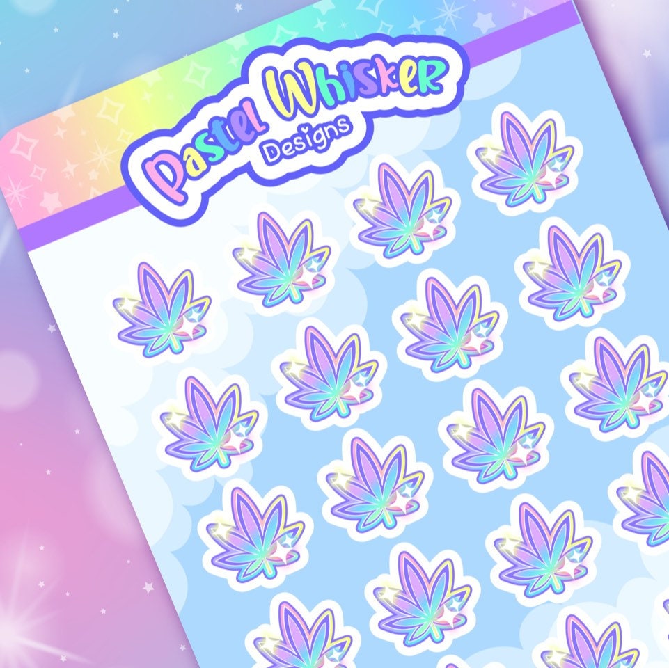 Pastel leaf sticker sheet | cute weed leaves, cannabis stickers, weed stickers, kawaii stickers, tumbler stickers