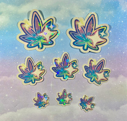Pastel Rainbow Leaf Sticker Pack | cute weed leaf, weed leaves, weed stickers, cannabis stickers, kawaii stickers, cute stickers