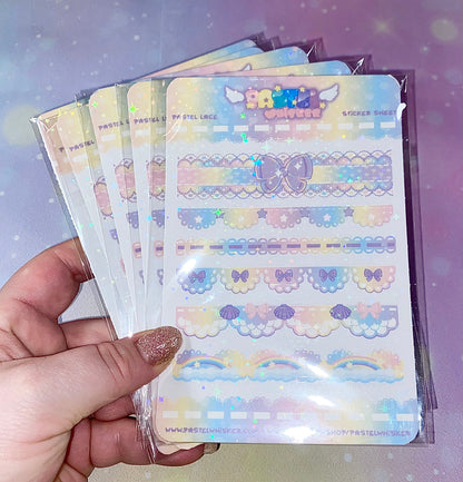Pastel Lace sticker sheet | lace stickers, rainbow lace, Kawaii stickers, girly stickers, rainbow stickers