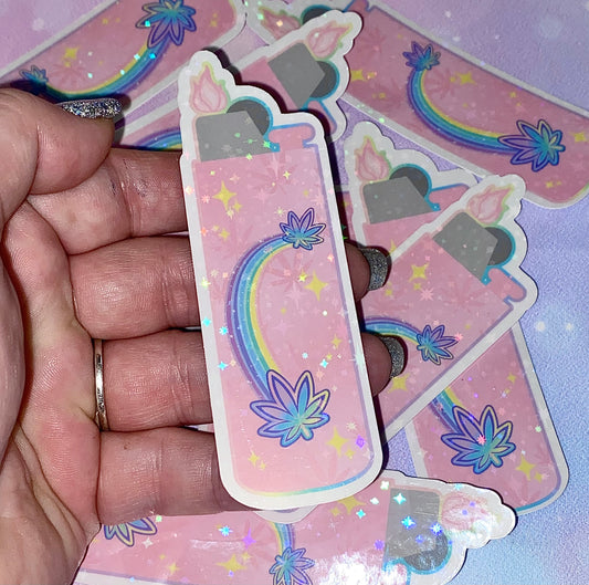 Toking rainbows lighter sticker | cute lighter stickers, weed stickers, cannabis stickers, kawaii stickers, stoner girls, tumbler stickers