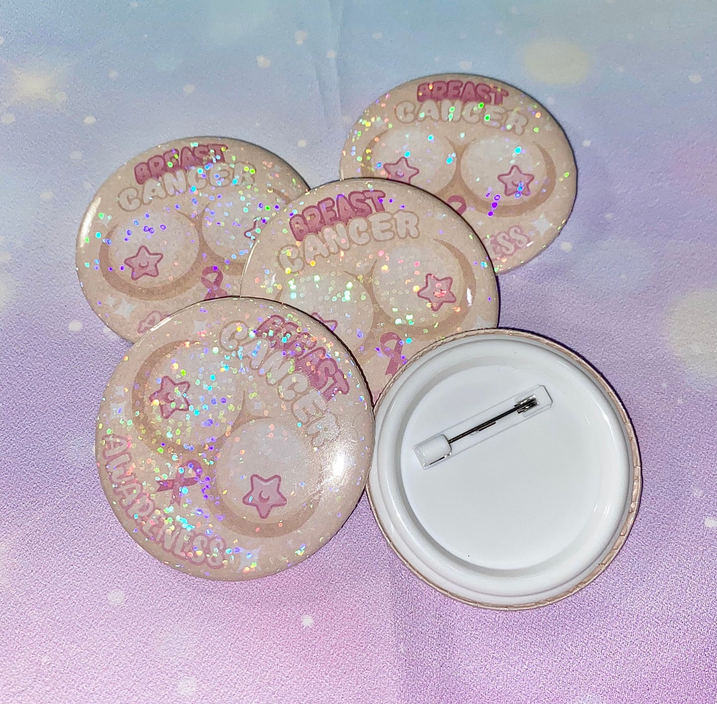Breast Cancer Awareness Button Pin | cute button pins, cute pins, Kawaii pins, Kawaii, breast cancer awareness, breast cancer