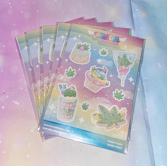 Canna-Treats sticker sheet | cute weed leaves, cannabis stickers, weed stickers, kawaii stickers, tumbler stickers