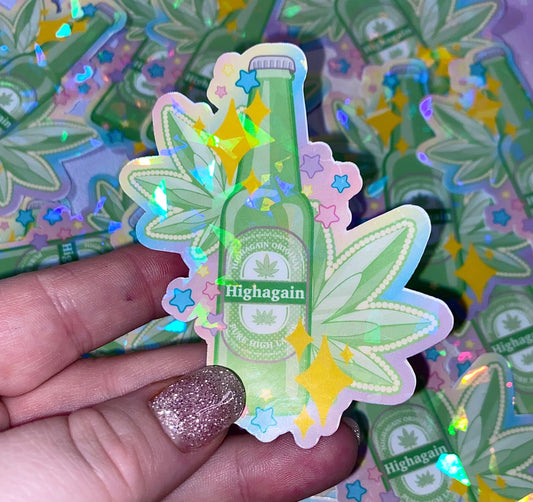 Highagain Beer Holo Sticker | cannabis stickers, weed stickers, Kawaii stickers, stoner girl